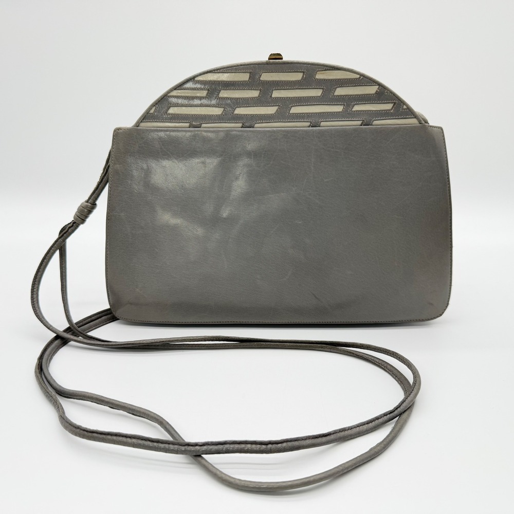 Livio Perpinello Grey Leather Shoulder Bag Made in Italy Vintage Cutout Detail